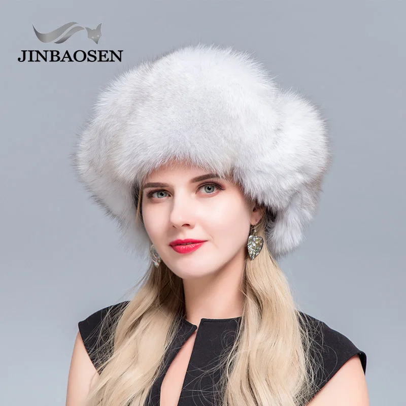 

JINBAOSEN Winter Lei Feng Hat Out Ski Hat Fox Raccoon Fur Grass Hat Overall Warm Earmuffs