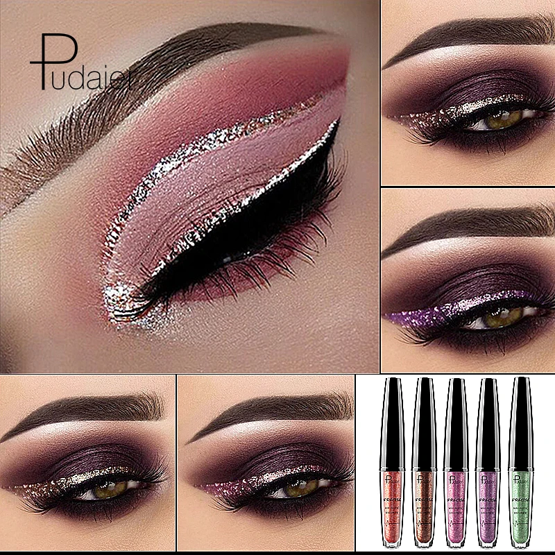 Te Koop-Pudaier Liquid Shimmer Eyeliner Gel Waterdichte Langdurige Glitter Eyeliner Make-Up Goudblauwe Eyeliners Cosmetica