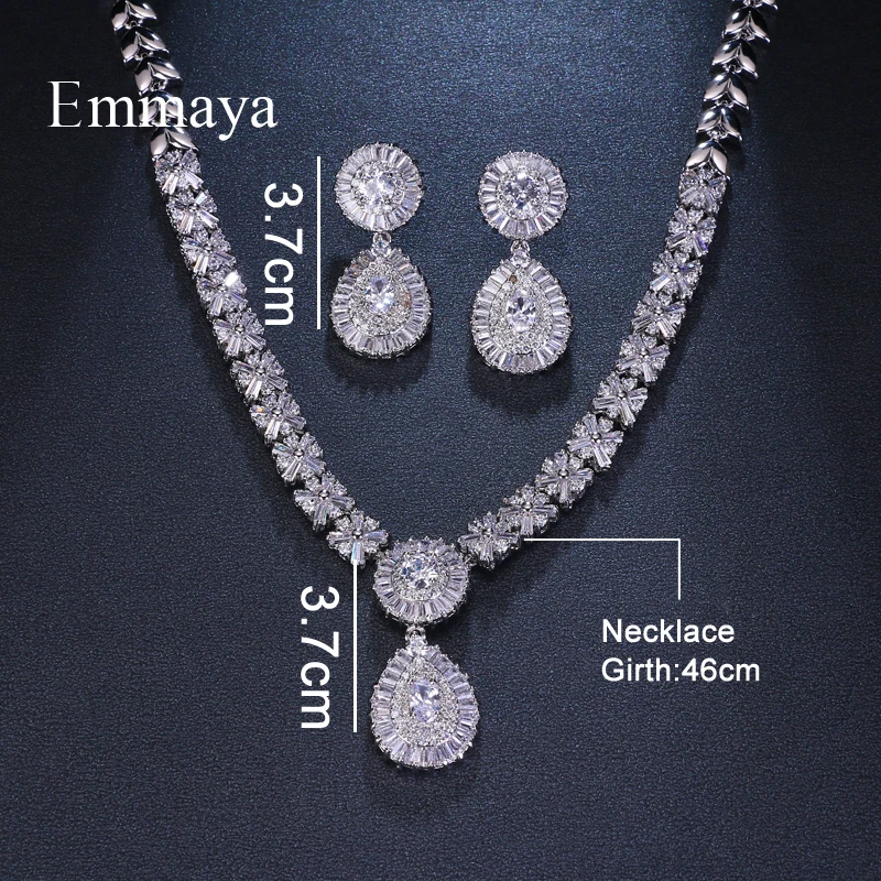 Emmaya Brand Charm Gorgeous Cubic Zircon White Gold Color New Crystal Earrings Necklace Set For Women Bride Jewelry Gift