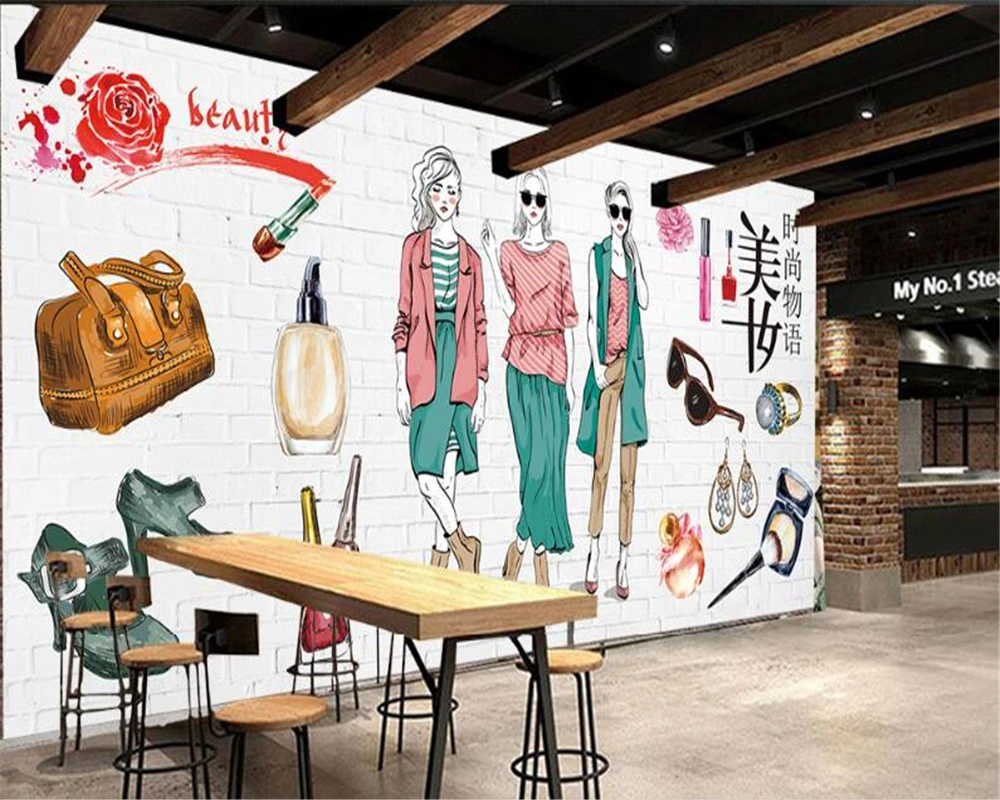 

beibehang High quality simple wallpaper hand-painted cosmetics shop fashion shop tooling background wall papel de parede tapety