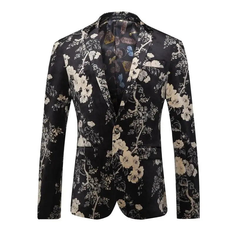 

New Brand Men Blazer Slim Fit 2019 Good Quality Long Sleeve Mens Floral Printed Blazer Plus Size
