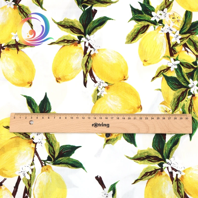 Haisen,Summer Apparel Fabric/Lemon Series Printed Pattern/ Printed Plain Poplin/Skirt/Dress/Shirt Material/Half Meter 50x145cm