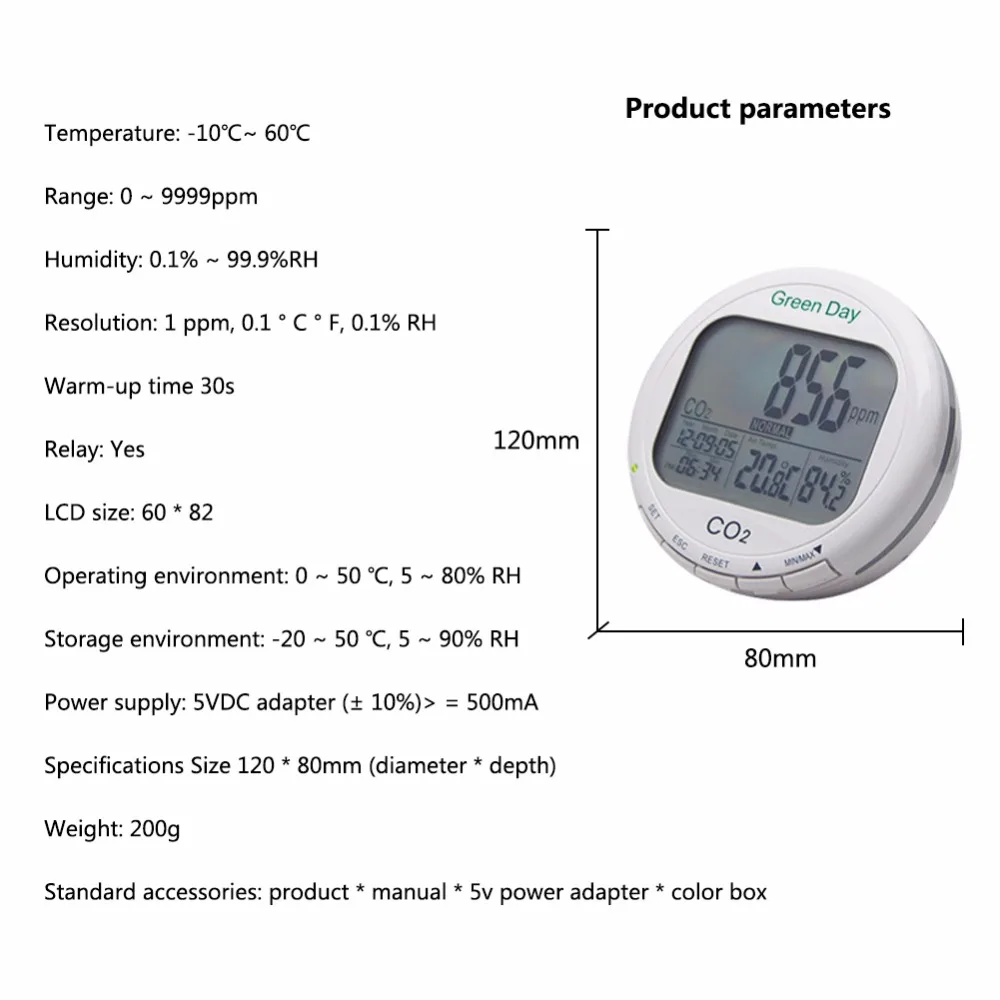 Yieryi AZ7788 CO2 Detector with Alarm Measuring Range 0~9999ppmCO2 Concentration Temperature Humidity In 1 Detection Instrument