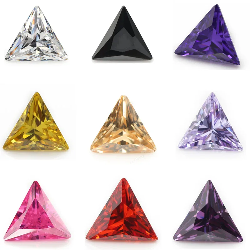 

50pcs 3x3~15x15 AAAAA Triangle Shape White , Voilet, Olive , Purple, Black, Pink Cubic Zirconia Loose cz Stone