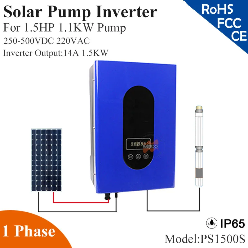 1500W 14A 1phase 220VAC solar pump inverter with IP65 full auto operation for 1.5HP 1.1KW water pump for solar pump system