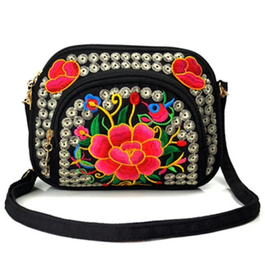 New national embroidery bag double-sided embroidery canvas retro change mobile phone bag ladies mini diagonal bag