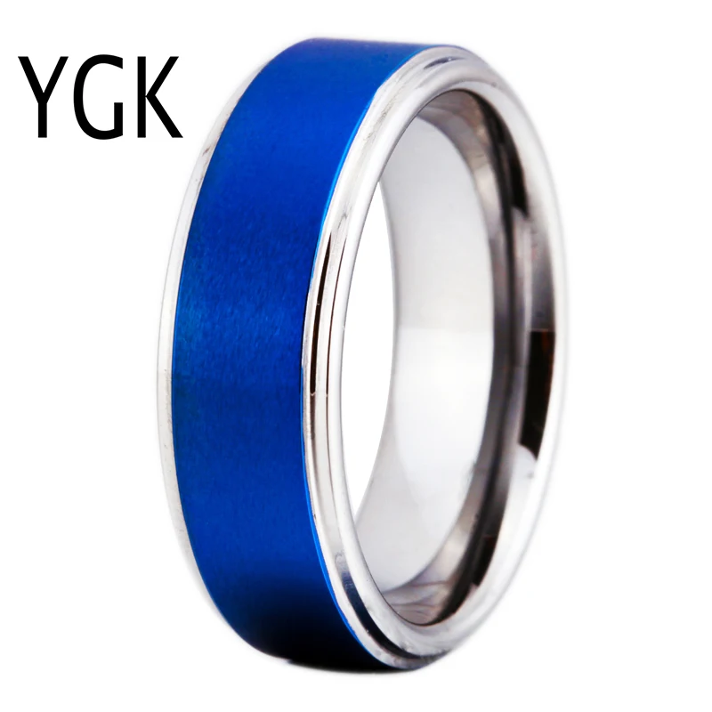 YGK JEWELRY Men Rings Silver With Blue Color Tungsten Ring Factory Direct Lover Wedding Rings Women Comfort Fit Ring Drop Ship