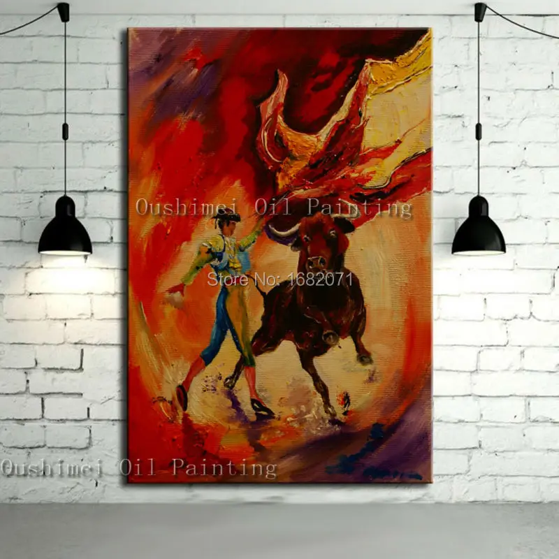 

Top Artist Pure Hand-painted Spanish Bullfight Warrior Oil Painting On Canvas Modern Abstract Bullfight Canvas Painting