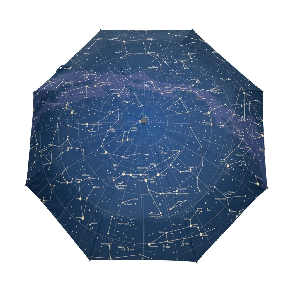 Hot Sale Creative 12 Constellation Stars Map Starry Sky Umbrella Rain Women Automatic Three Folding Umbrella Parasol Parapluie