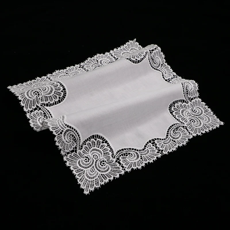 A003: White premium cotton lace handkerchiefs 10 piece/pack blank crochet hankies for women/ladies wedding gift