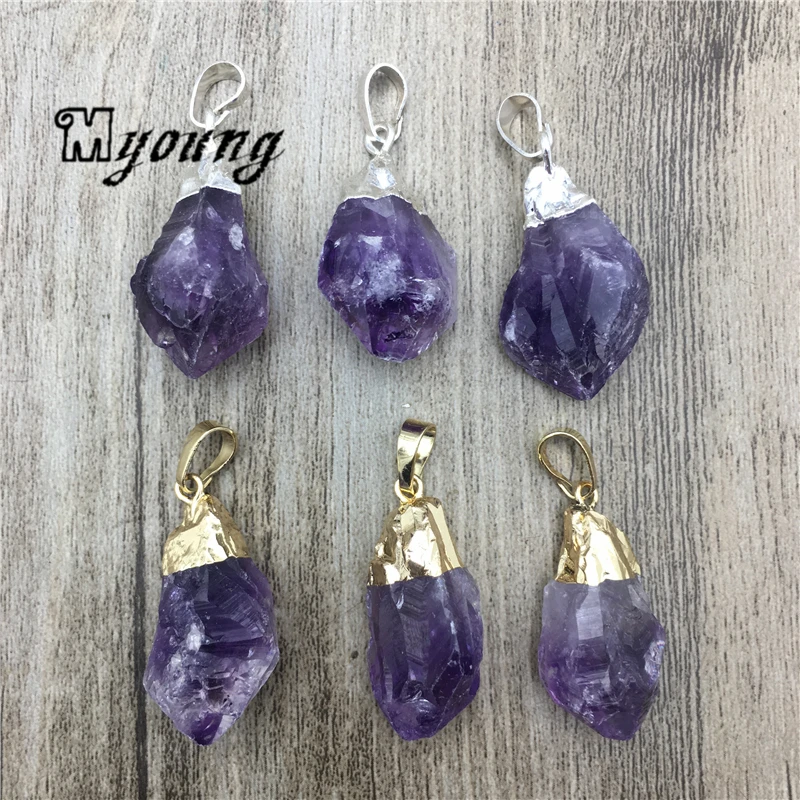 Free Form Raw Amethysts Quartz Nugget Point Charms, Natural Purple Crystal Stone Pendant For DIY Jewelry MY2045