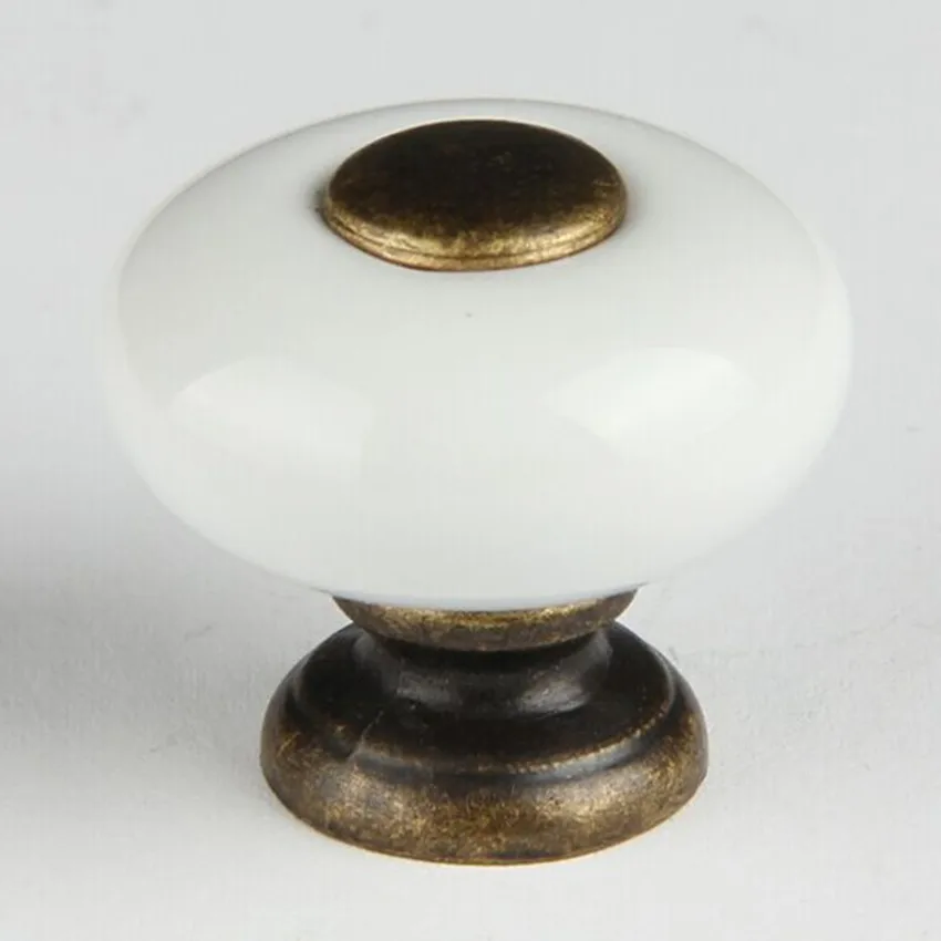 

25mm white ceramic shoe cabinet drawer knob pull bronze dresser cupboard door handle vintage fashion furniture door small knobs