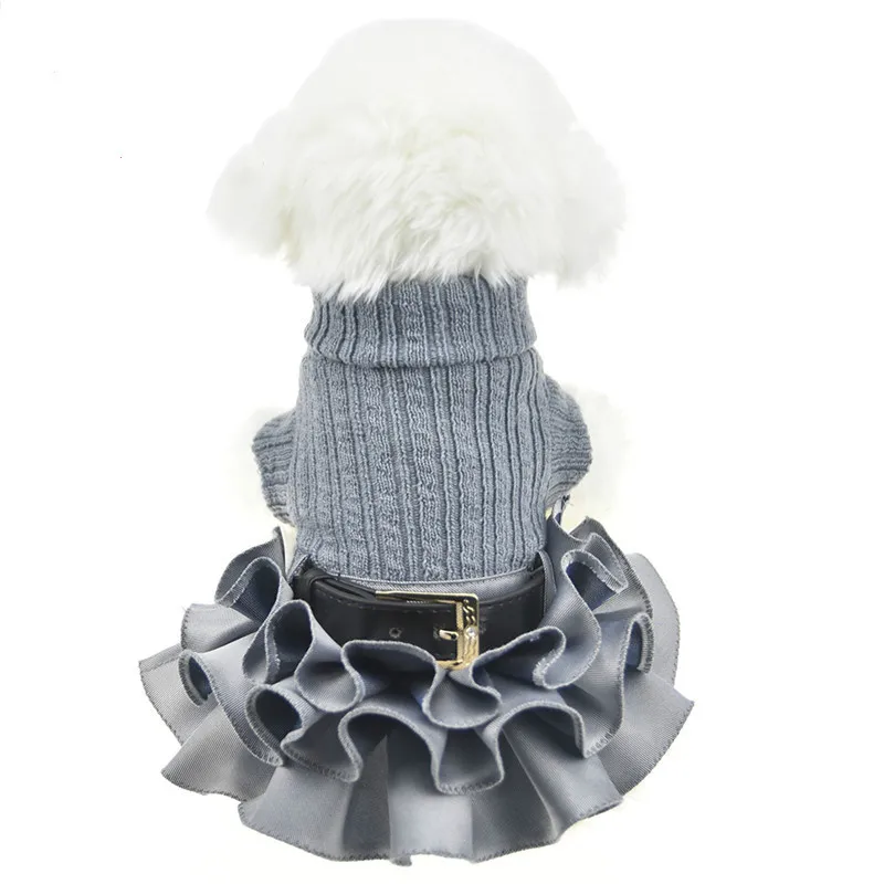 Winter Warm Dog Sweater Shirt Dress Tutu Skirt For Chihuahua Yorkie Pet Cat Knitted Coat Jacket Clothes Small Medium Dog Girls