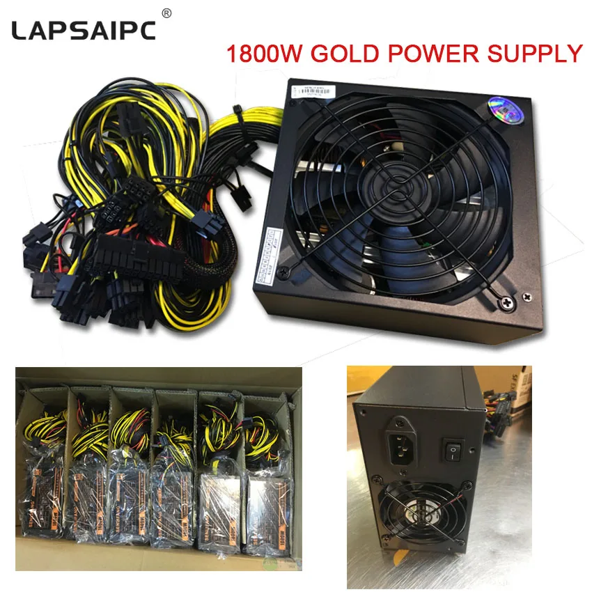 Lapsaipc 1800W 2000W 2200W Power Supply 3300W 2800W 2600W 2400W 1600W Power For BTC ANTMINER S9 L3+ D3 A3 E9 8GPU Mining rig PSU