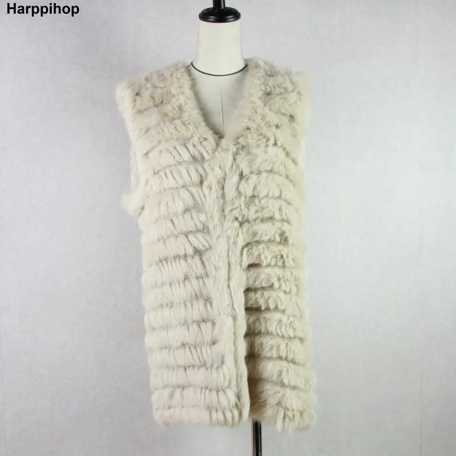 Harppihop 2024 ขนสัตว์กระต่ายธรรมชาติถักเสื้อใหม่หกสีคุณภาพดี Lady Rex FUR แจ็คเก็ต underwaist แขนกุดขนสัตว์