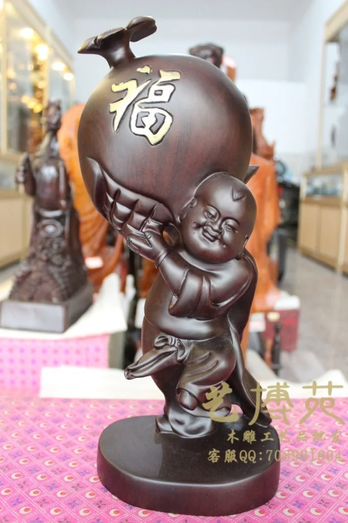 35CM Ebony TOEFL (boy) ornaments wood carving gift