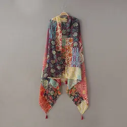 Châle en Viscose avec Patchwork Ethnique Africain pour Femme, Écharpe avec Pompon Floral, Silencieux d'Hiver, Bande de Sauna, Sjaal, Rond, Hijab, Snood