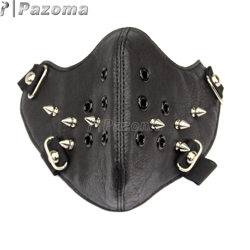 Black Fashion Metal Studded Steampunk Biker Men Motorcycle Half Face Leather Mask Airsoft Windproof Cool