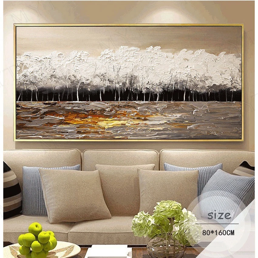 Cheap Pop Art winter forest trees 100% Hand Painted Modern Oil Paintings On Canvas Wall Art Pictures For Home Decoration