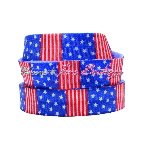 

FLRA FOE 5/8" FOE Elastic Ribbon, blue and red Fold over elastic, 4th of July foe ribbon, US flag elastic