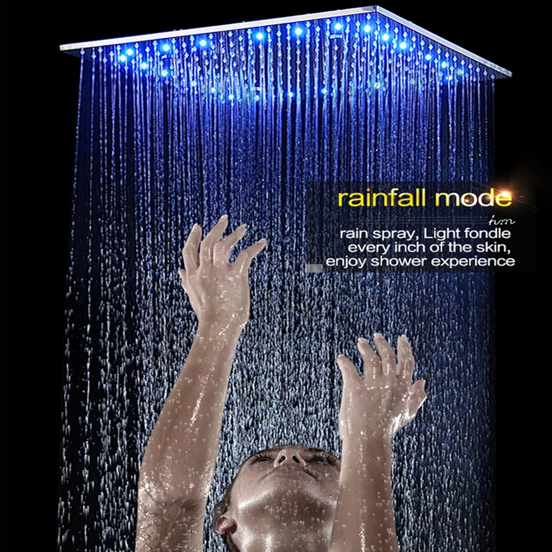 LED Shower System Set 20 Inch Square Bathroom Mist Rain Showerhead  Constant Temperature  Thermoststic Diverter Faucets