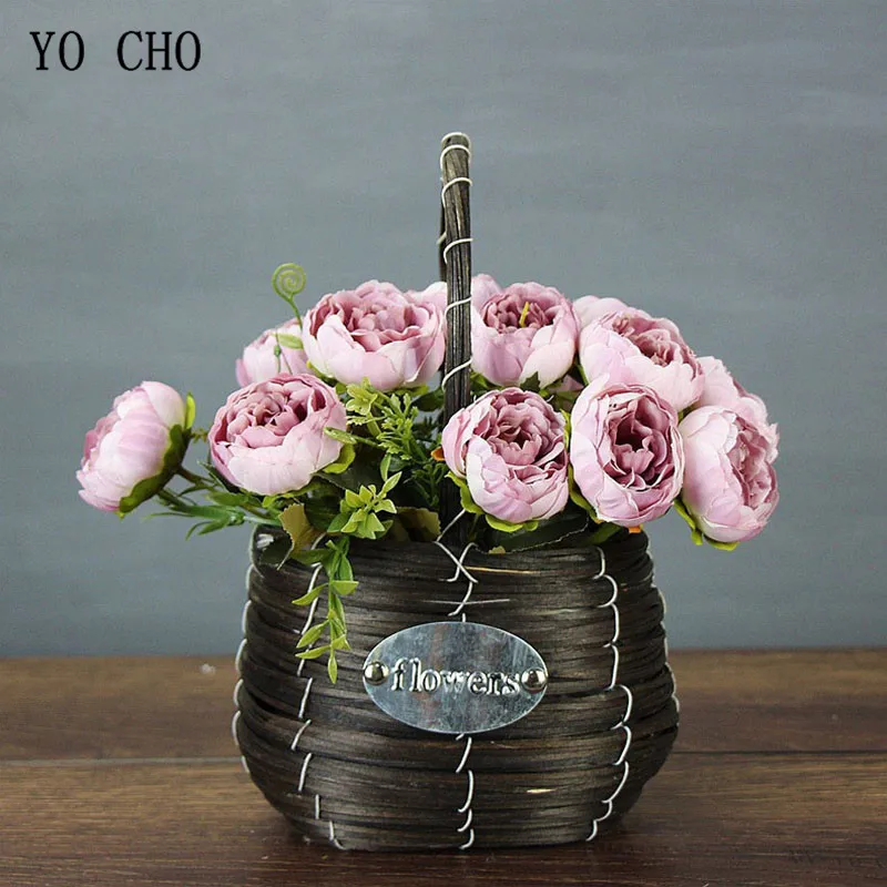 YO CHO 6 Heads/Bouquet Peonies Artificial Flowers Silk Peonies Bouquet White Pink Wedding Home Decoration Fake Peony Rose Flower