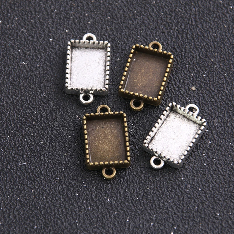 6pcs 10*14mm Inner Size two color Geometry Style Rectangle Cabochon Base Setting Charms Pendant