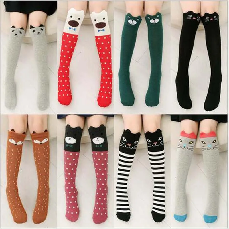 

Kids Long Socks Knee High toddler Girls Boot Sock Leg Warmer Cute Cat/fox Black baby Cotton Sock for school girls