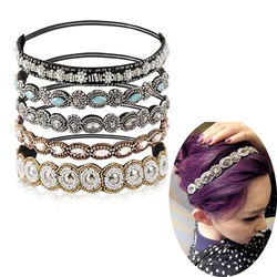 Ethnic Turquoise Handmade Beads Flower Rhinestone Headband Women Girl Elastic Wedding Hairbands Hair Accessories Bridal Top Sale