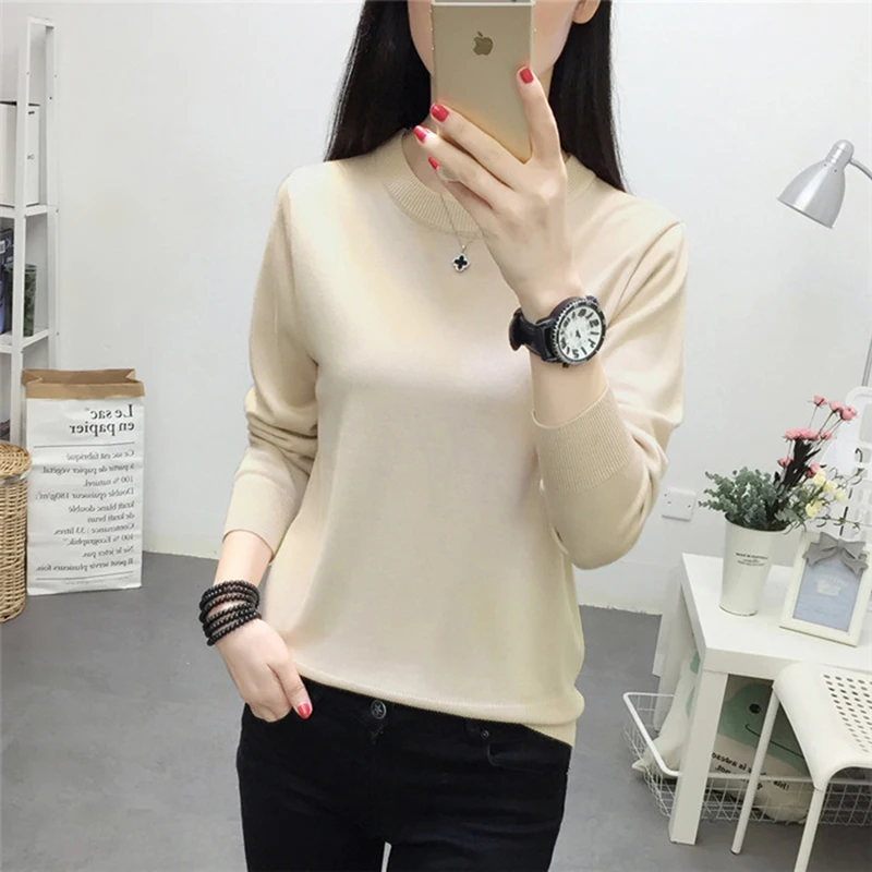 Knit bottoming shirt Sweater women Spring autumn Long sleeve pullover Round neck Solid color Wild Sweater female Casual top 2855