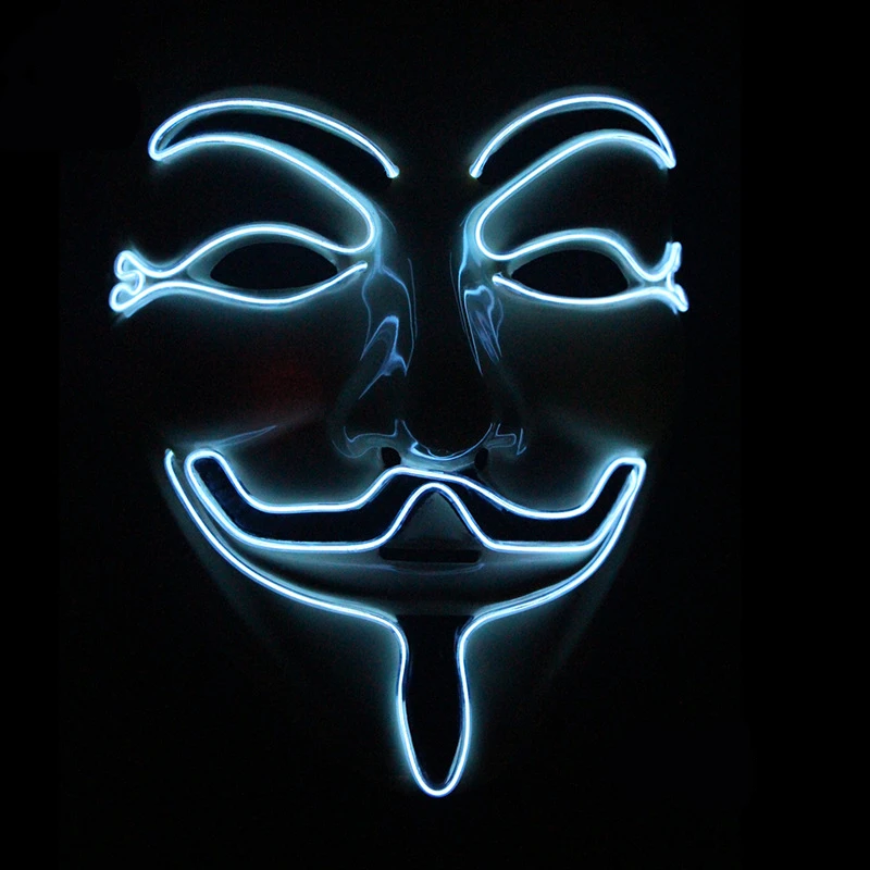 Halloween Mask Vendetta EL Wire Mask Flashing Cosplay LED neon Costume Anonymous Mask for Glowing Dance Carnival Party Masks