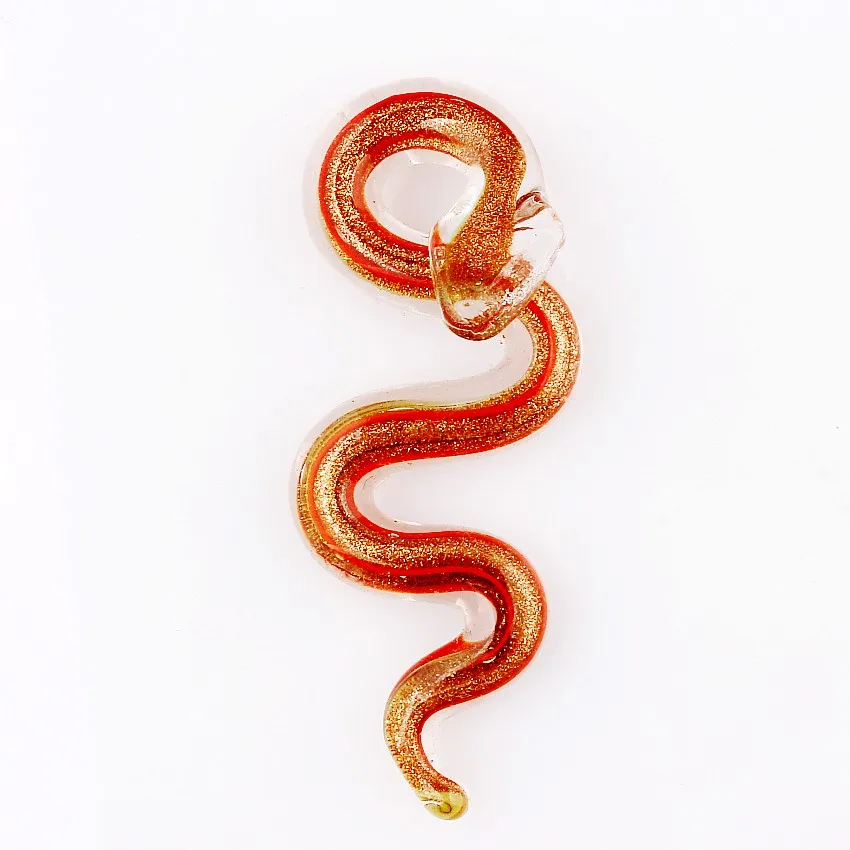 QianBei Hot Sell Wholesale 6pcs Handmade Murano Lampwork Glass Mix Color Sand Snake Pendant Necklace