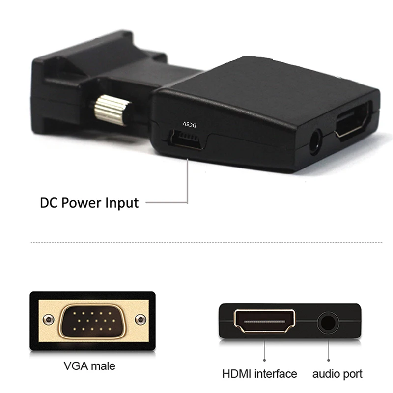 Wiistar – convertisseur VGA vers HDMI 1080P, adaptateur de câble Audio-vidéo, noir, pour ordinateur portable