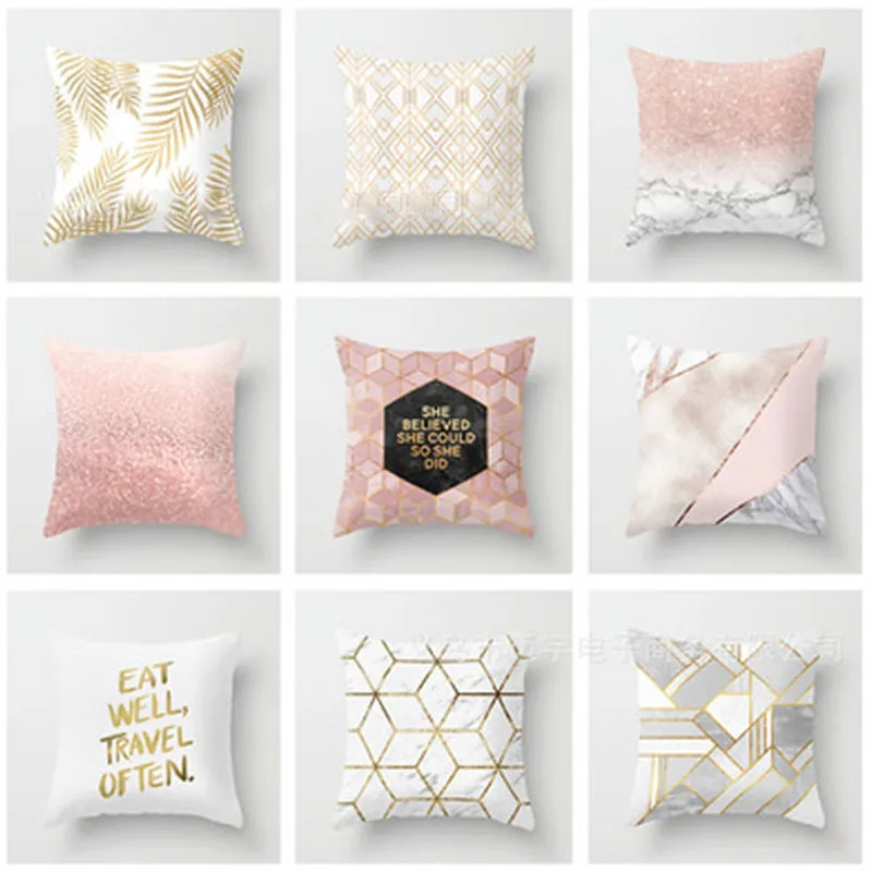 2019 Gold Bronzing Pillow Cases Luxury Geometric Pineapple Cotton Pillow Case White Bedroom Home Office Decorative