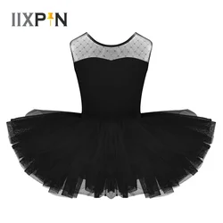 IIXPIN Kids Girls Ballet Dress Stretch Mesh Splice U-shaped Back Ballet Dance Gymnastics Leotard Tutu Dress For Girls Dancewear