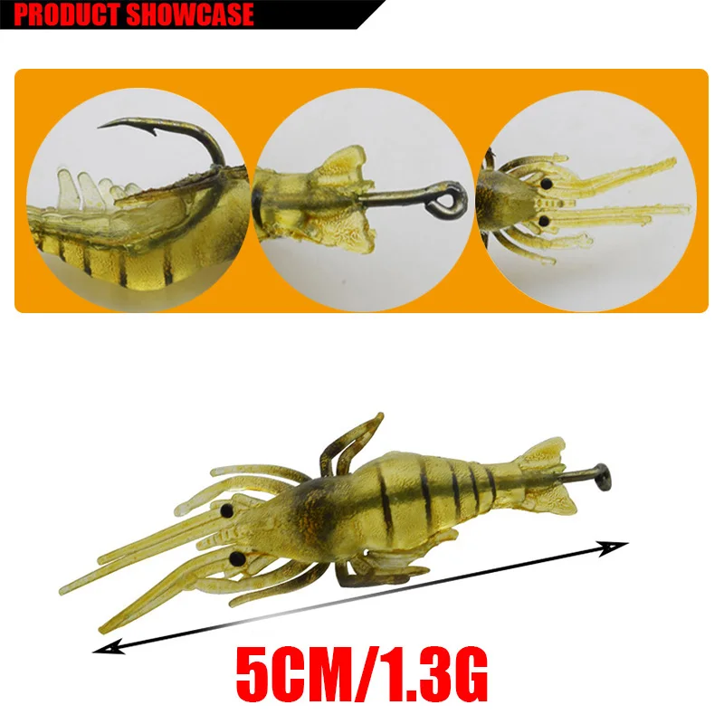 10Pcs/Lot Shrimp Silicone Artificial Bait Simulation Soft Prawn With Hooks Carp Wobbler For Fishing Tackle/Lure/Accessories Sea