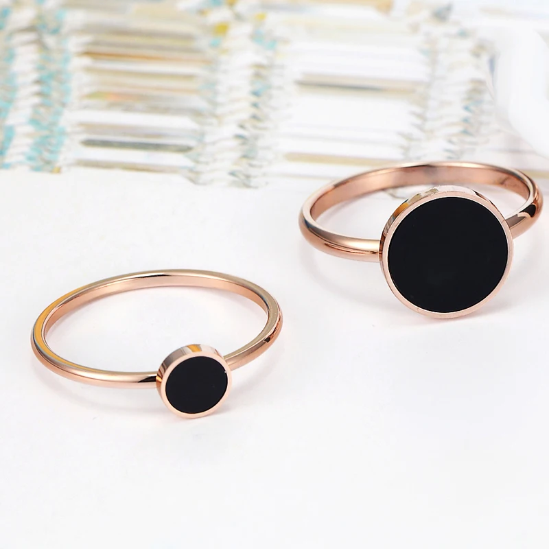 New Design Brand Ring For Women Titanium Steel Black Acrylic Three Wide Rose Gold Color Beauty Anillos Female Rings Jewelry Gift