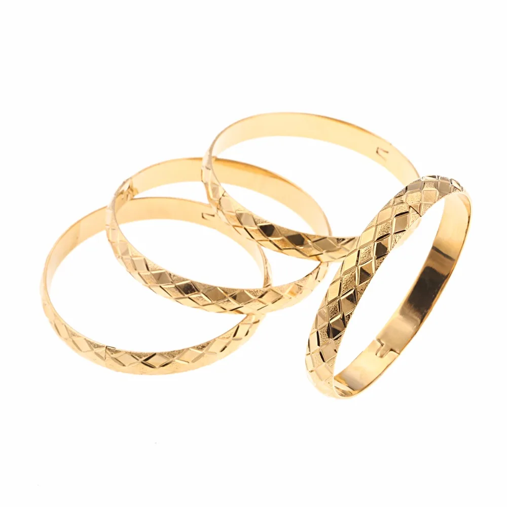 4pcs Women Romantic Bangle Jewelry Gold Color Dubai Ethiopian African Women Gift Jewelry