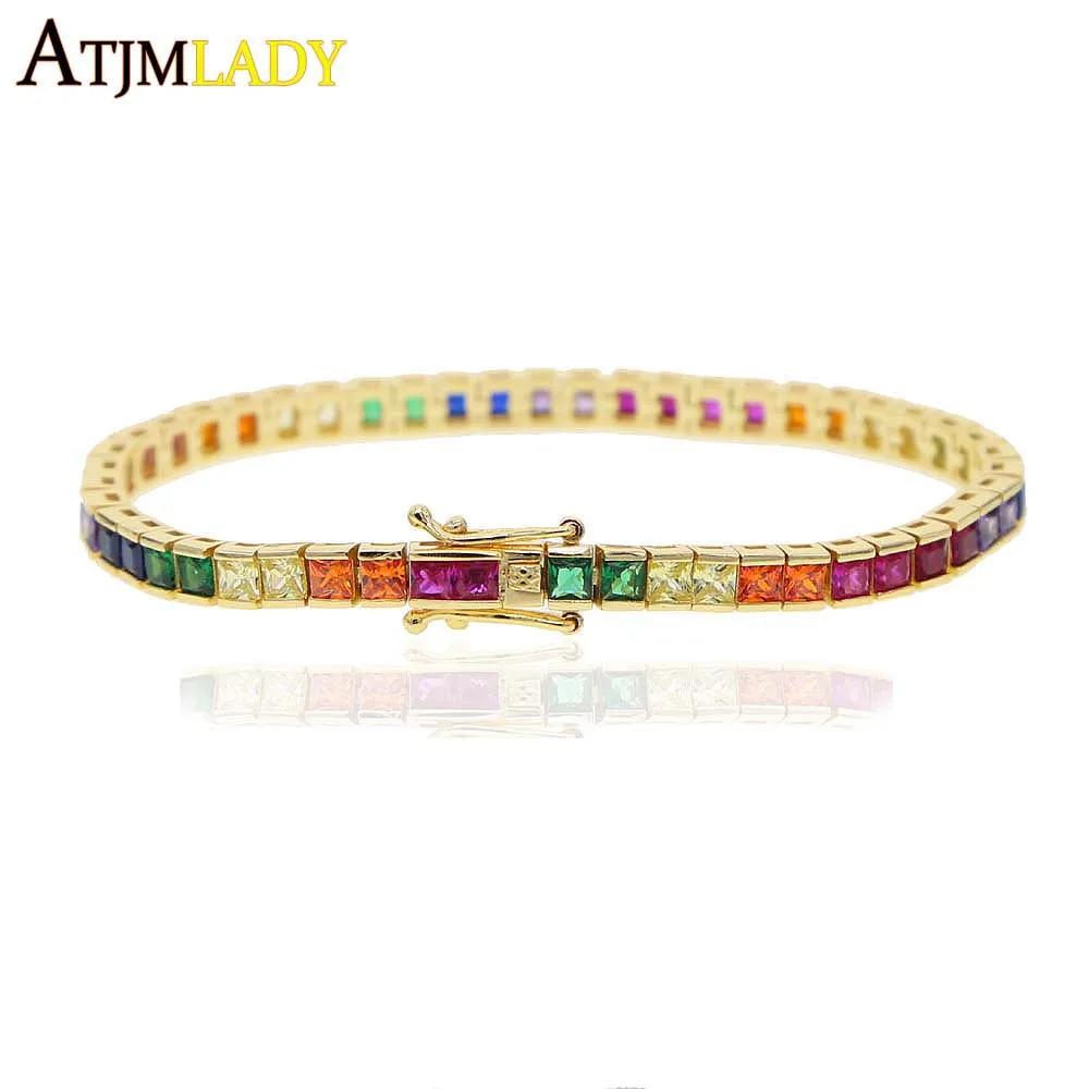 New Fashion Rainbow Cz Cubic Zirconia Tennis Bracelet For Women Men Luxury Jewelry Gold Color Gorgeous Trendy Bangle