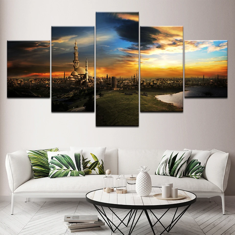 Sunset country landscape 5 Piece HD Wallpapers Art Canvas Print modern Poster Modular art painting for living room Home Decor