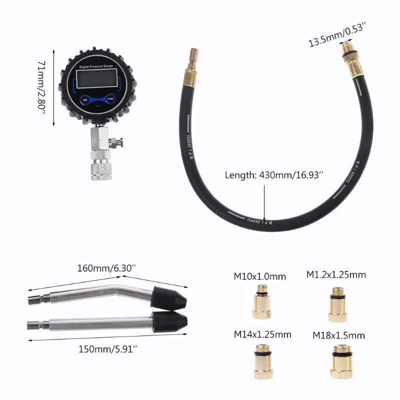 LCD Digital Compression Tester Pressure Gauge Kit Motor Auto Petrol Gas Engine Cylinder Motorcycle Pressure Gauge with Adapter