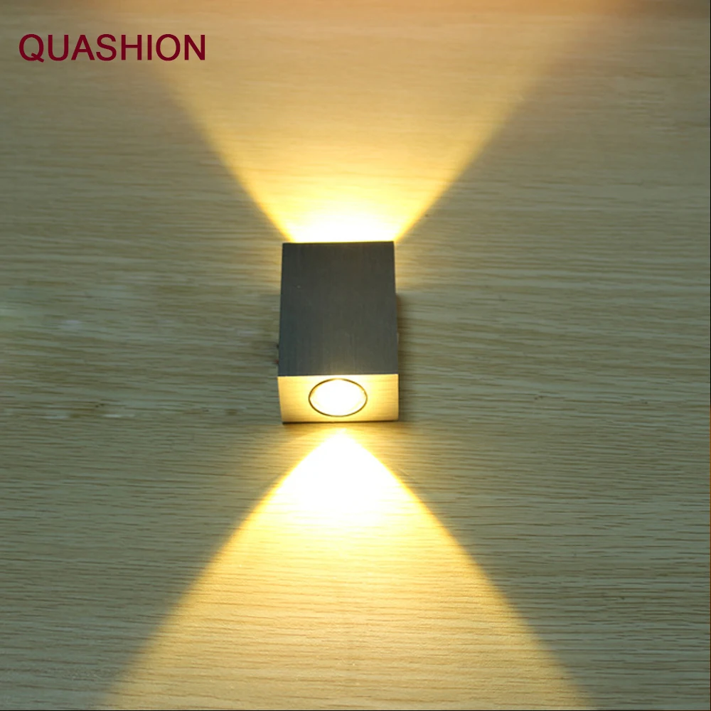 Modern 2W LED Wall Lamp Square Spot Light Aluminm AC110V-260V Up Down Home Decoration Light For Bedroom/Dinning Room/Restroom