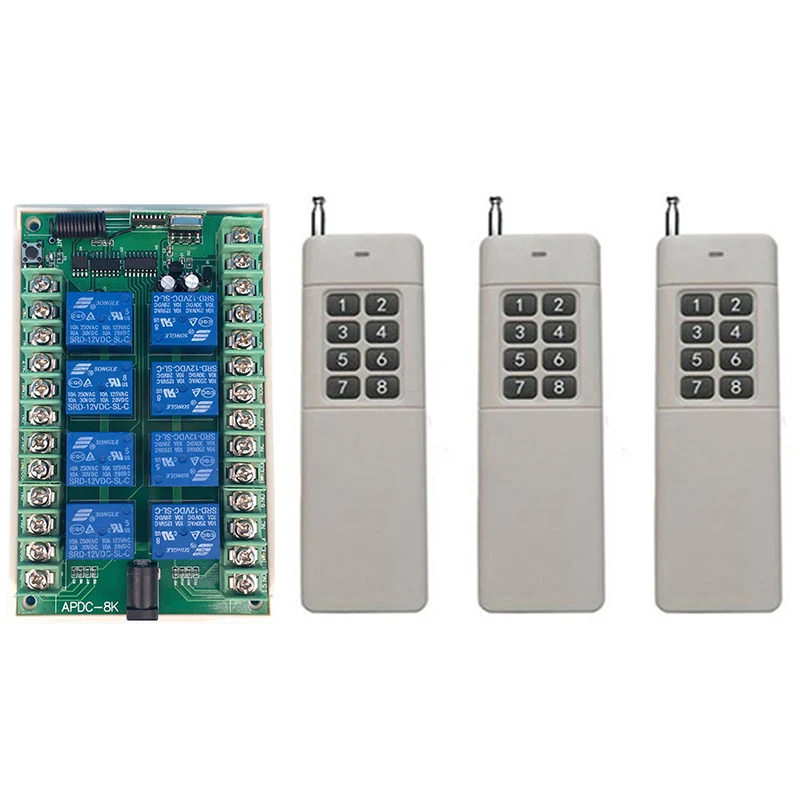 

3000m DC 12V 24V 8CH 8 CH Wireless Remote Control LED Light Switch Relay Output Radio RF Transmitter And 315/433 MHz Receiver