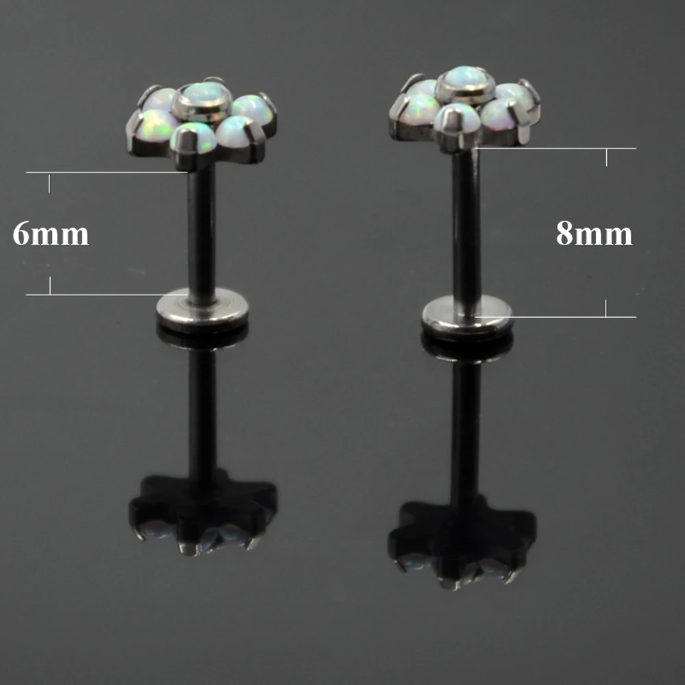 1pc Prong Setting Zircon Opal Ear Helix Tragus Cartilage Stud Earrings Internally Thread Labret Monroe Lip Stud Piercing Jewelry