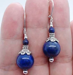 New Natural Lapis Lazuli Drop Earrings For Women Blue Beads Long Dangle Earring Vintage Bijoux Statement Earring Jewelry Gifts