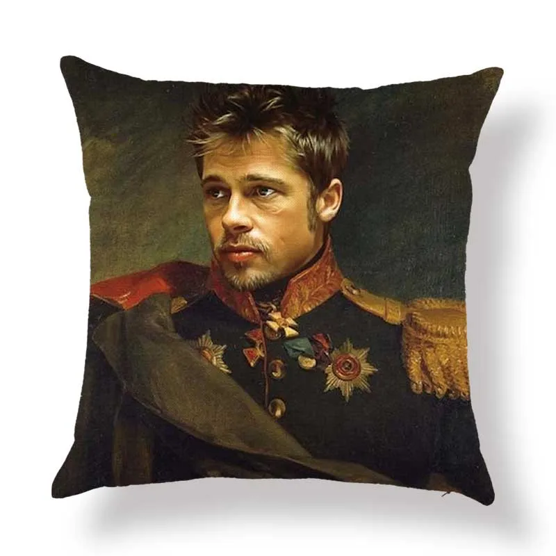 Oil Painting Style Robert Downey Jr. Matt Damon Leonardo DiCaprio General Costume Decoration Art Throw Pillow Sofa Cushion Cover