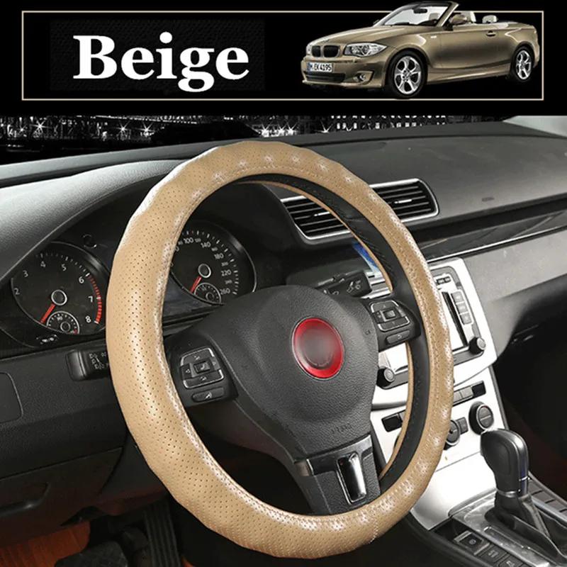 2022 New Genuine Leather Steering Wheel Cover Black Brown Beige Coffee Grey Auto Steering Wheel Covers Car Styling