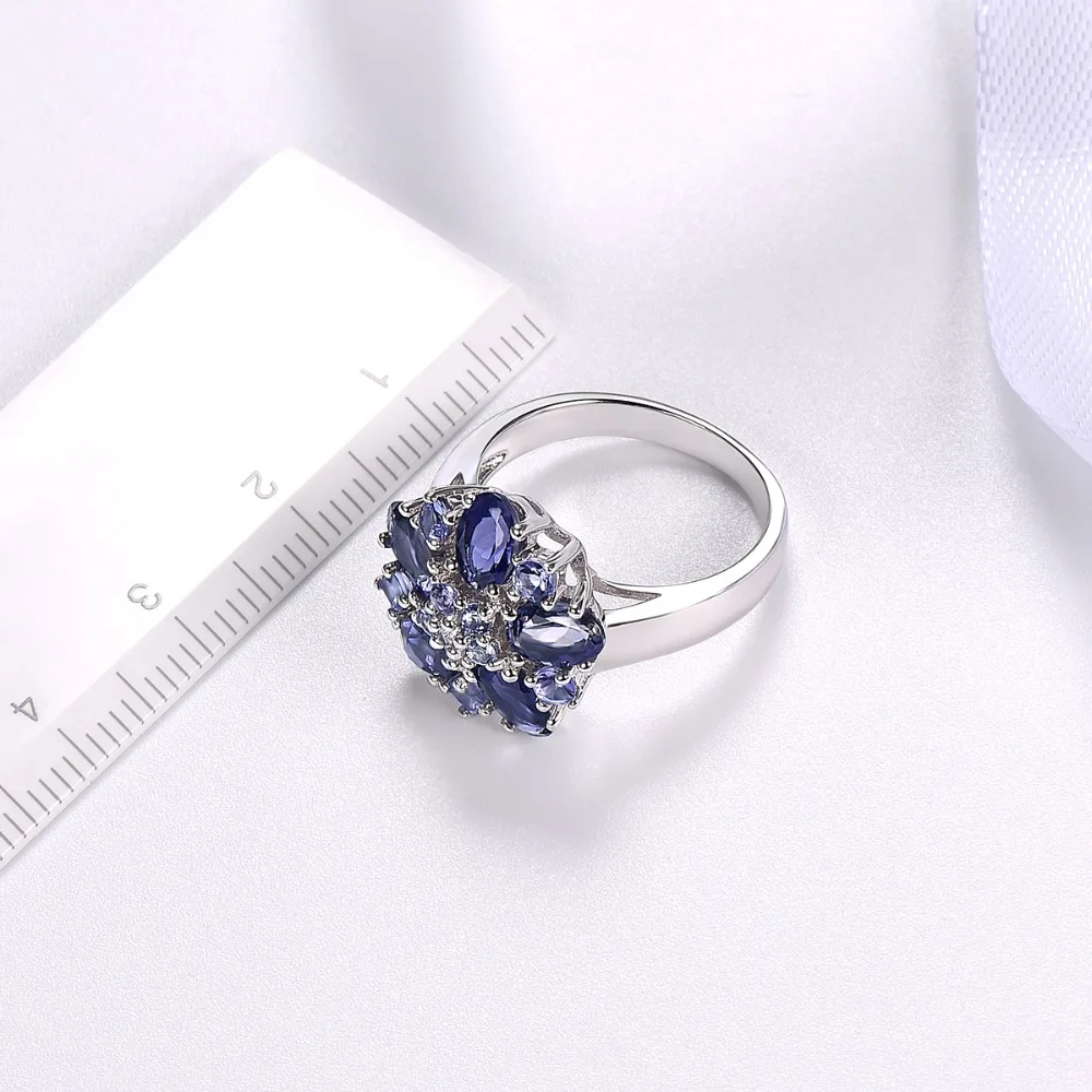 Imagem -05 - Sterling Silver Iolite Tanzanite Anéis de Casamento para as Mulheres Pedras Preciosas Naturais Acentos Jóias Finas Presente Elegante Hutang-925