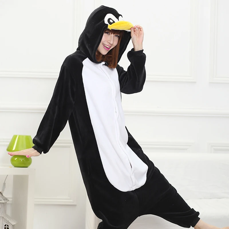 Adult Anime Kigurumi Onesies Cute Black Penguin Costume For Women Men Funny Warm Animal Onepieces Sleepwear Home Cloths Girl