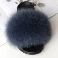 Women Summer Casual Fluffy Slippers With Fur Flat Non-Slip Real Fox Fur Furry Slides Large Size Shoes Fur Sandals - Image 6